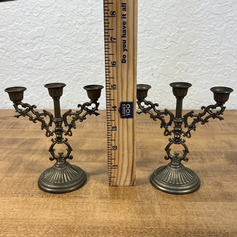 Vintage Ornate Brass 3 Branch Mini Candelabra Candle Holder Stick‎ Hong Kong